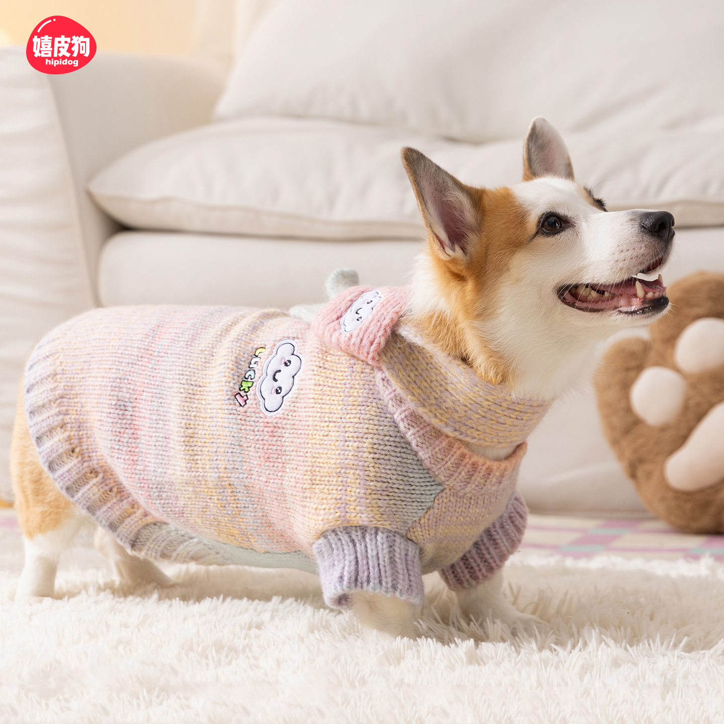 嬉皮狗彩虹柯基犬毛衣冬天柴犬雪纳瑞宠物边牧中型犬狗狗衣服冬装