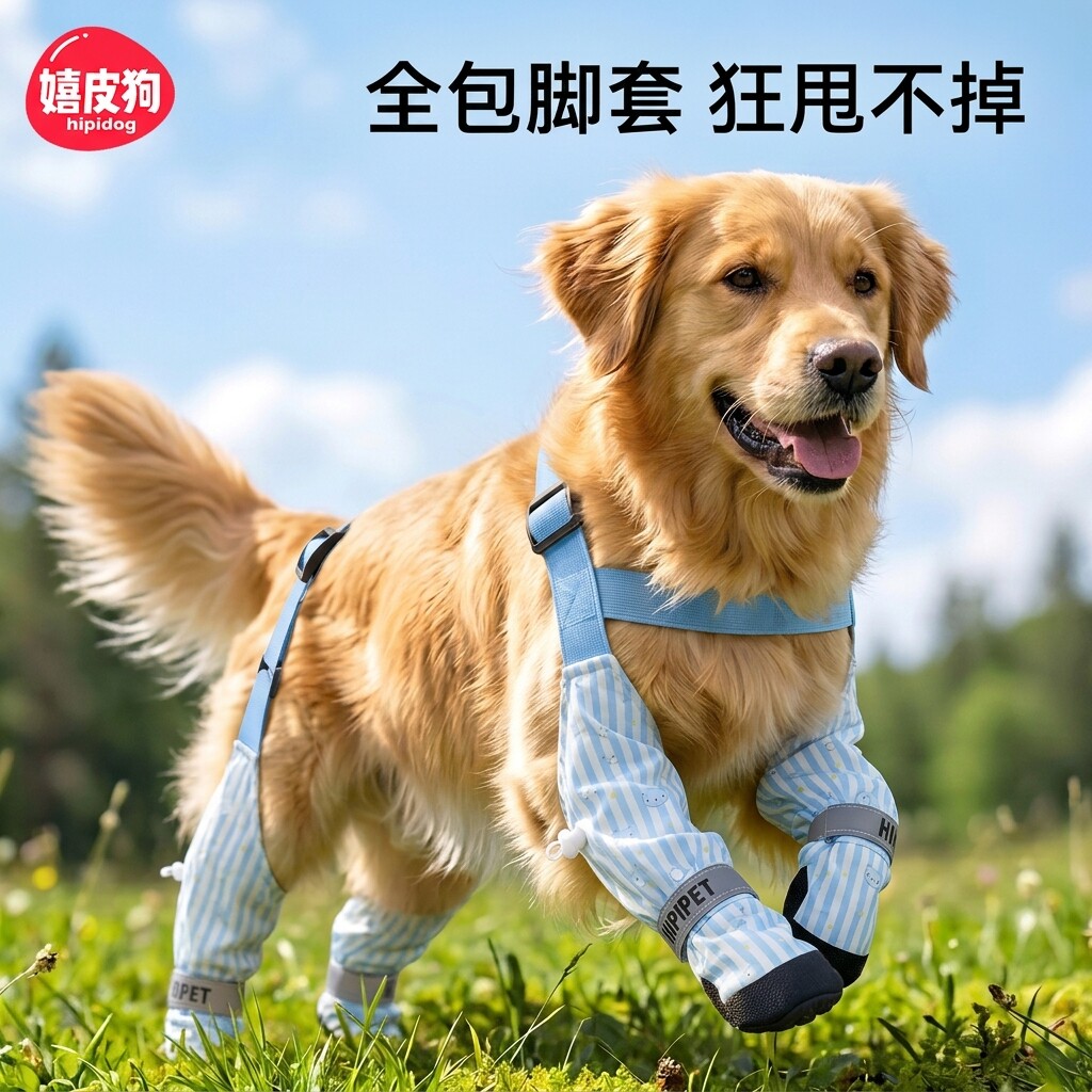 嬉皮狗宠物鞋大型犬狗狗鞋子加长腿套外出防脏防水软底背带雨鞋夏