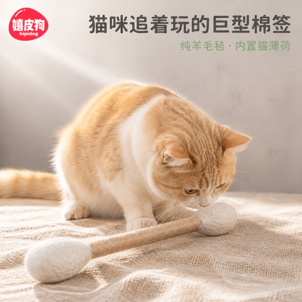 嬉皮狗巨型棉签逗猫棒猫咪自嗨玩具羊毛毡猫薄荷磨牙耐抓解闷神器