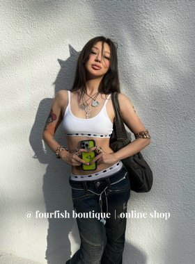 （现）吴宣仪同款小众美式辣妹简约休闲细肩带背心吊带/内裤套装