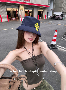 （现）小众时髦辣妹十字架拼皮渔夫帽子 男女同款