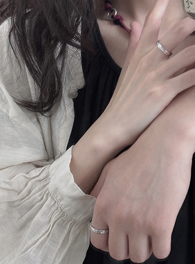 情侣s999纯银冷淡风开口情侣戒指