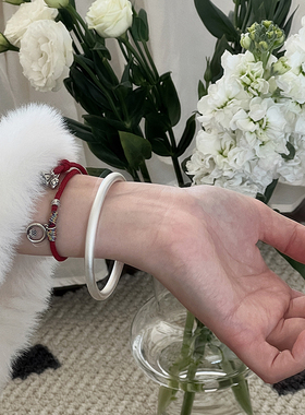 足银999古法磨砂素圈银手镯女