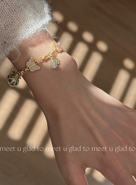 GTMU「蝶铃悦」新中式国风足银999珐琅彩描金蝴蝶铃铛手链送女友