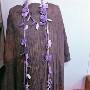 紫色系新款手工编织女士气质复古风手工编织长条小围巾毛衣链腰绳