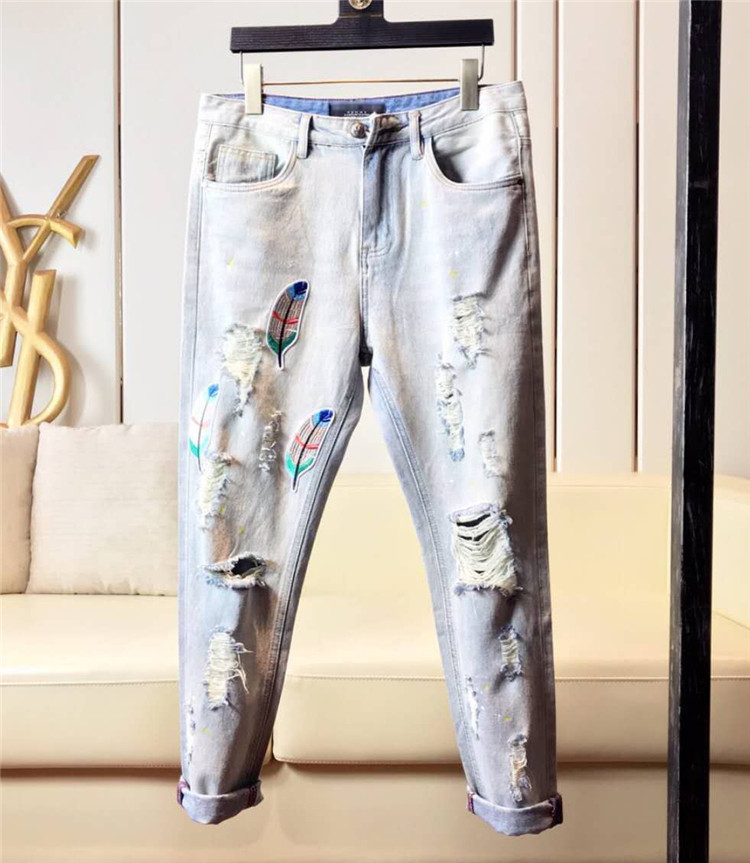 德国PP潮牌夏破洞割烂男牛仔裤树叶刺绣重工水洗赤耳单宁修身长裤在类目 男装, 牛仔裤中 - 来自Buy2taobao.com提供专业的淘宝代购服务