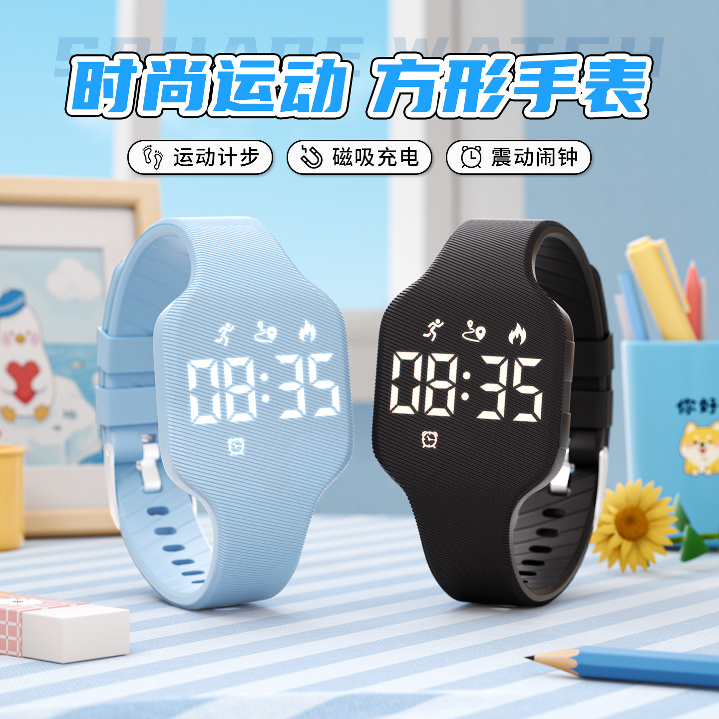 佑烁升级薄款机芯学生小方表