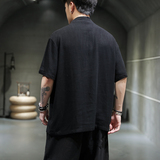 风夏季新款男士宽松盘扣棉麻衬衫休闲短袖T恤219-2-W18-P55，男装T恤，星座219-2