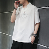 风夏季新款男士宽松盘扣棉麻衬衫休闲短袖T恤219-2-W18-P55，男装T恤，星座219-2