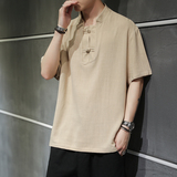 风夏季新款男士宽松盘扣棉麻衬衫休闲短袖T恤219-2-W18-P55，男装T恤，星座219-2