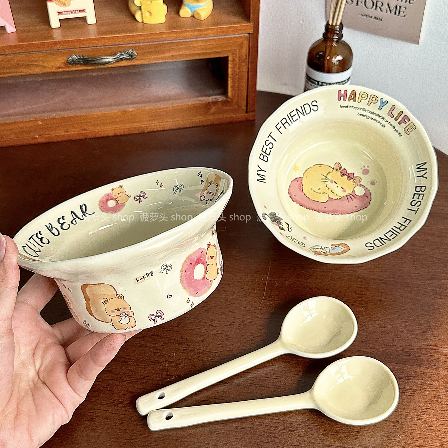 可爱高颜值猫咪甜品碗大容量陶瓷碗家用个人专用米饭碗沙拉酸奶碗
