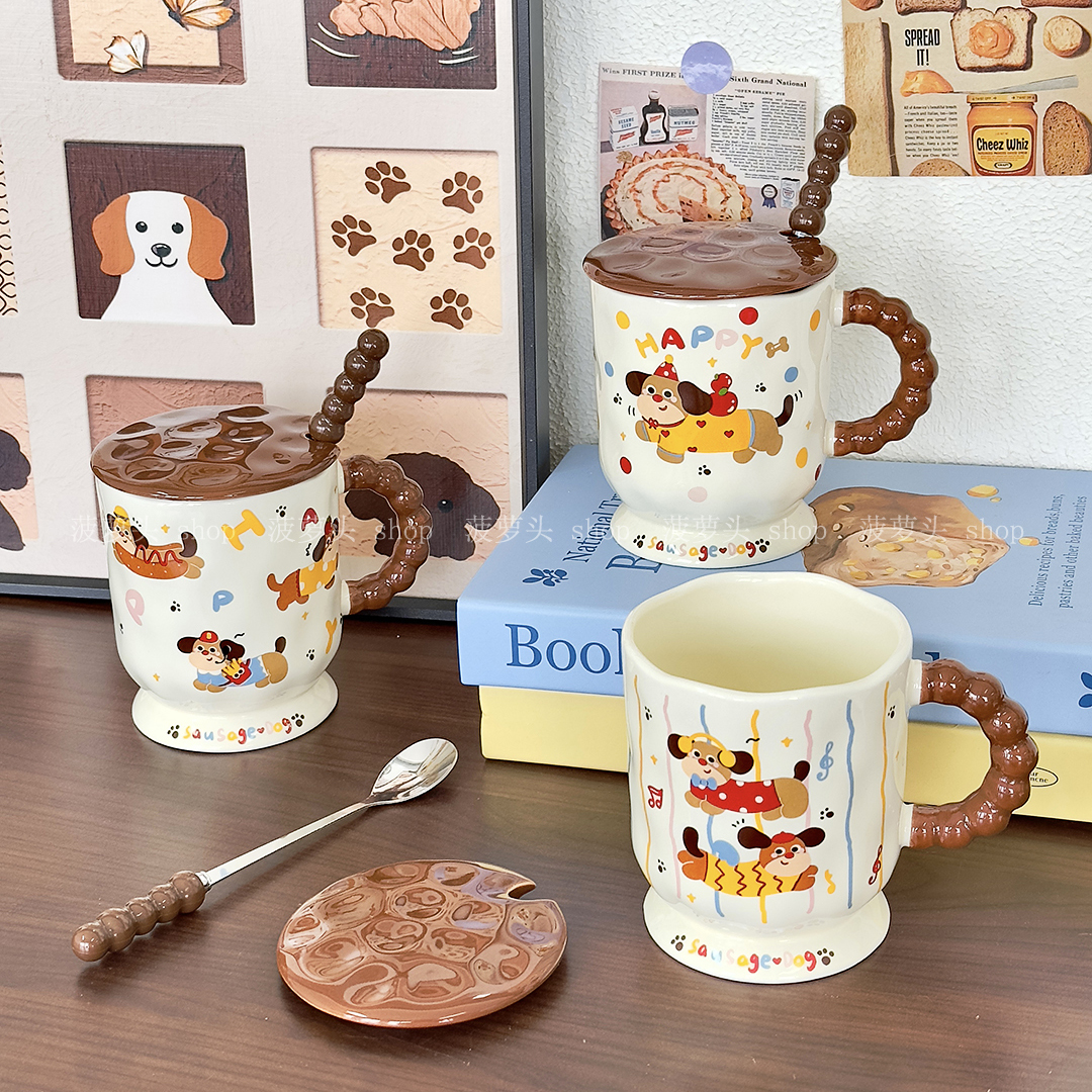 可爱高颜值陶瓷马克杯带盖勺