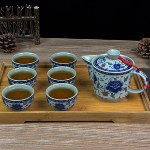 家用待客复古风泡茶壶简约现代中式 陶瓷茶具套装 青花瓷器功夫茶具