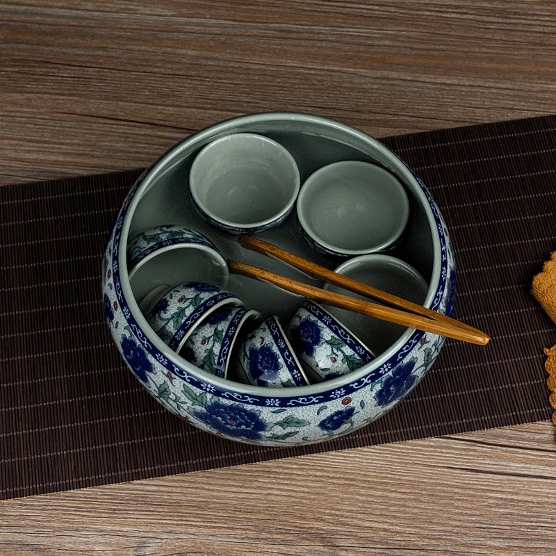 青花瓷大茶洗茶具装茶杯盆