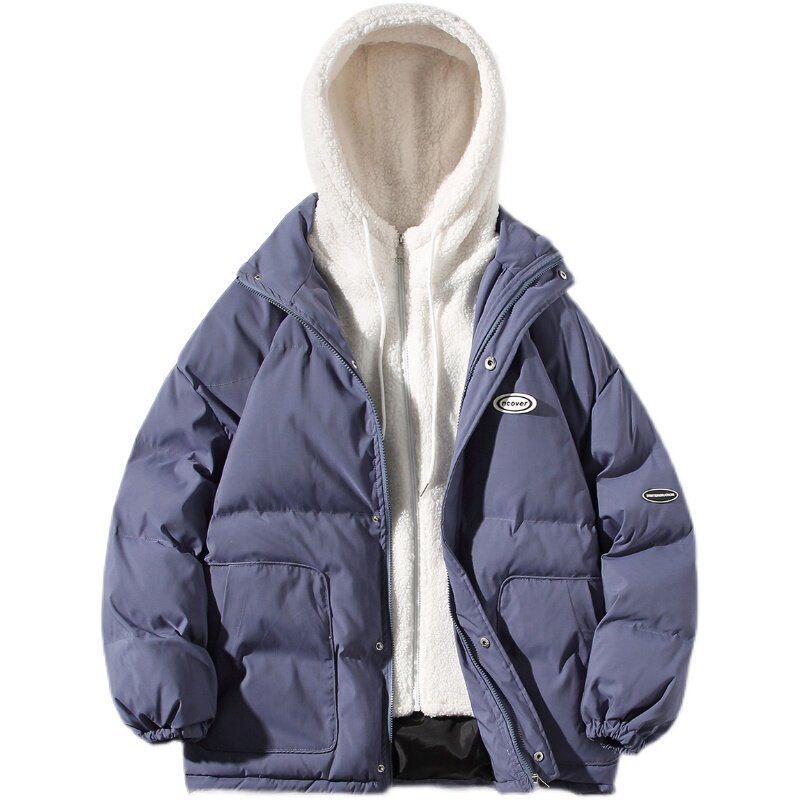 EY105冬季港风潮休闲男女加厚假两件羊羔毛棉服棉衣外套白底P148,男装棉衣,电商C306