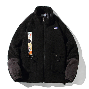 EY113白底港风 冬季新款拼接加厚羊羔毛棉衣棉服潮流外套宽松P115图片