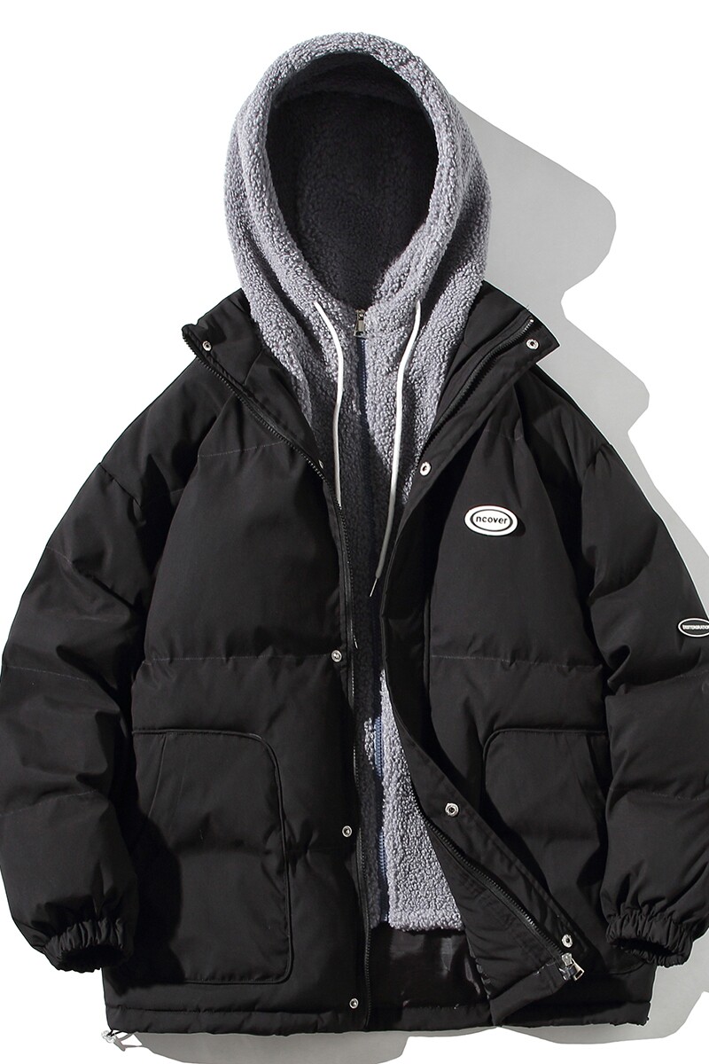 EY105冬季港风潮休闲男女加厚假两件羊羔毛棉服棉衣外套白底P148,男装棉衣,电商C306