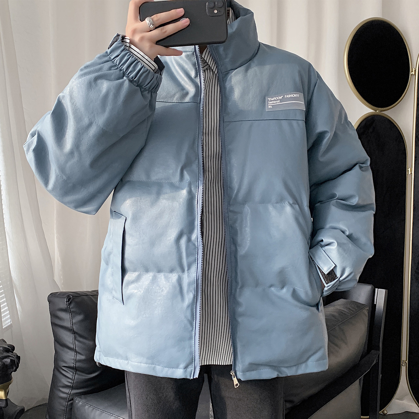 Q603 冬季港风男女pu皮衣棉衣机车服加厚棉服外套日系大码 P128图片