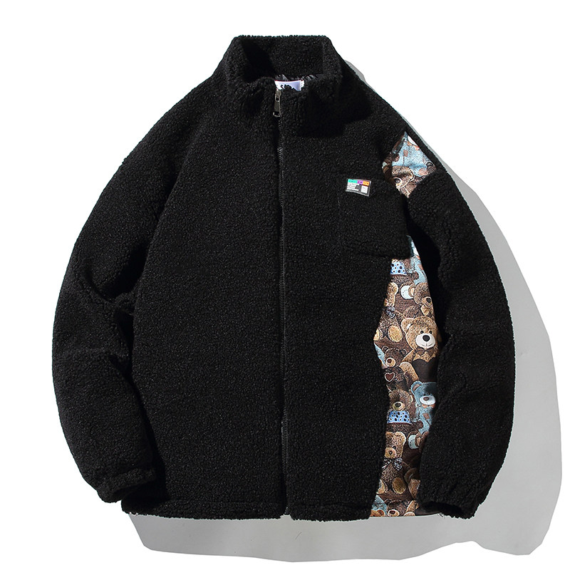 EY112白底港风冬季新款口袋设计拼接加厚羊羔毛棉衣棉服外套P118,男装棉衣,电商C306