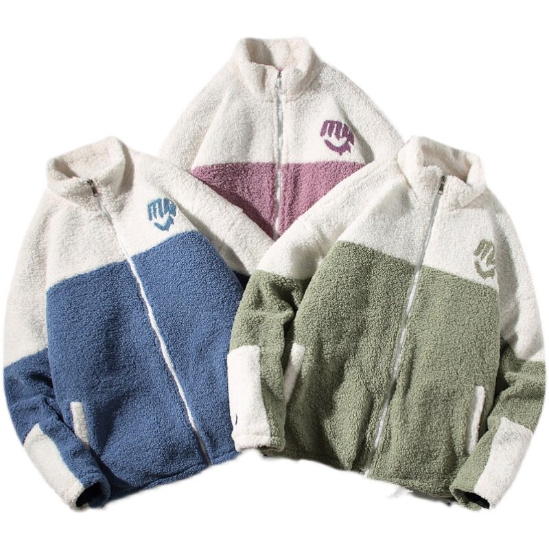 Q2099冬季男女休闲港风潮流撞色加厚棉服羊羔毛毛绒外套P120,男装棉衣,电商C306