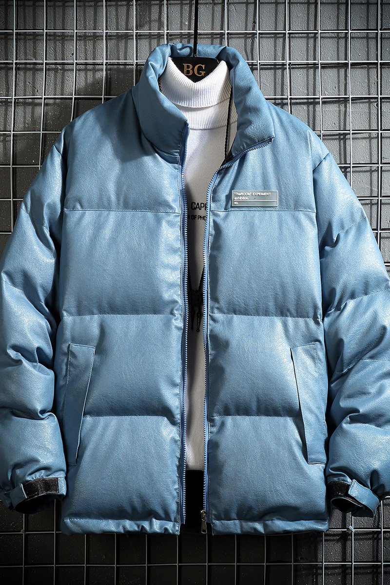 Q603日系大码网格挂拍PU皮棉衣棉服外套男宽松立领皮衣棉袄P128,男装皮衣,电商C306