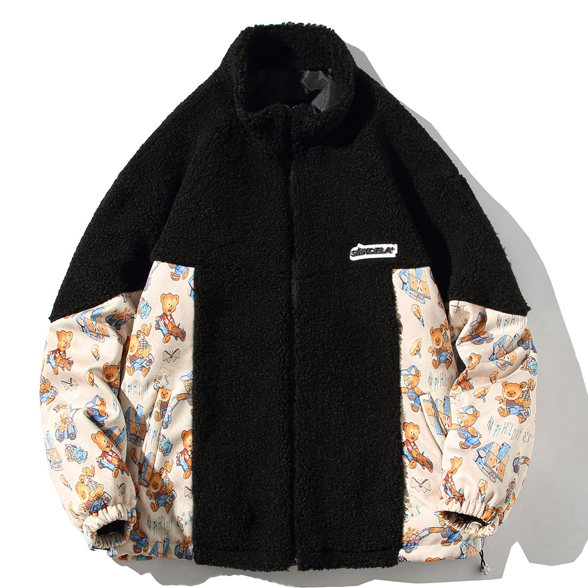 EY108冬季新款港风宽松男女小熊拼接加厚羊羔毛棉衣棉服外套P110,男装棉衣,电商C306