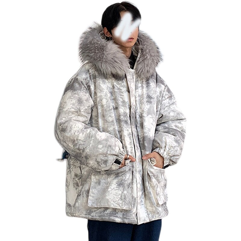 Q606冬季港风休闲男女扎染加厚棉衣棉服工装情侣装大码外套P135,男装棉衣,电商C306