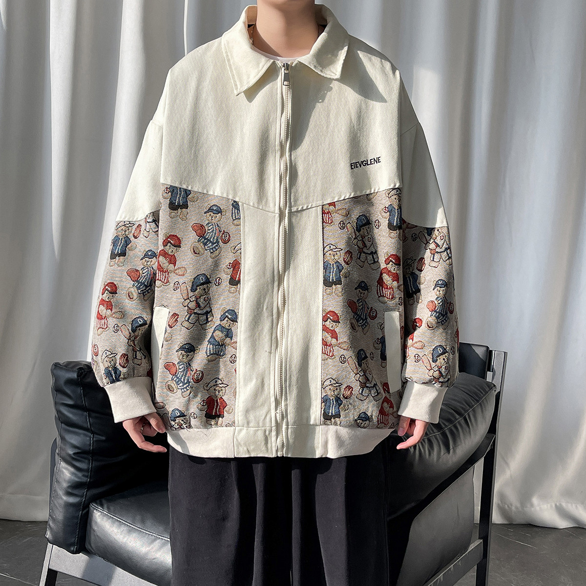 EY97秋季新款男女港风潮流撞色拼接工装开衫夹克棒球服外套P88,男装夹克,电商C306