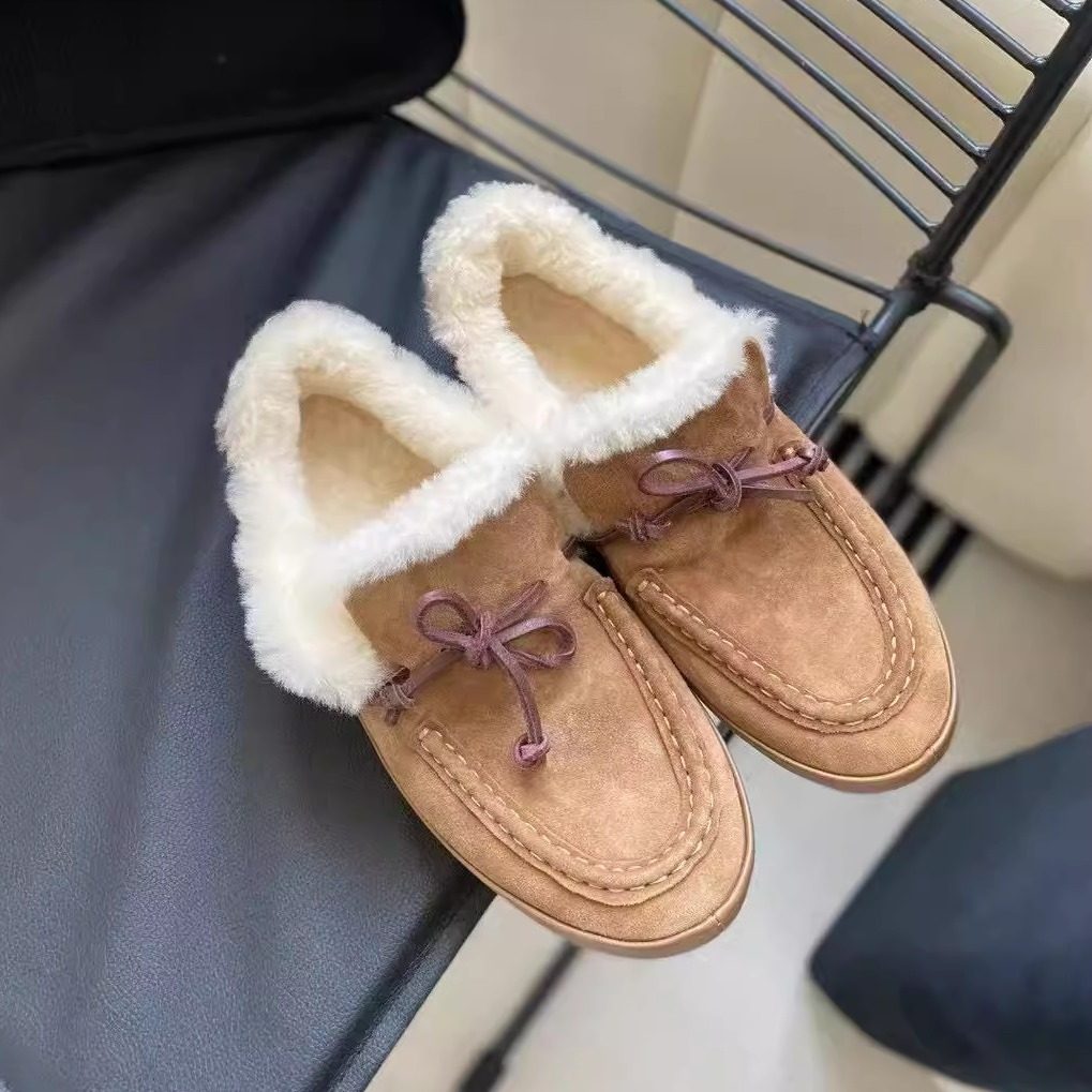 JIETOUJI欧货毛毛靴女冬季加绒保暖一脚蹬蝴蝶结豆豆鞋百搭雪地靴,女鞋,时尚雪地靴,淘宝优惠券,粉丝福利购,淘宝优惠卷
