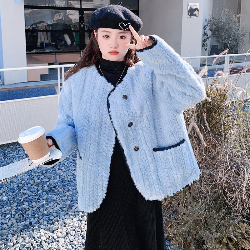 现货主推小香风仿濑兔毛外套羊羔毛皮毛一体207-J8830P175控258，女装皮草，卡莱