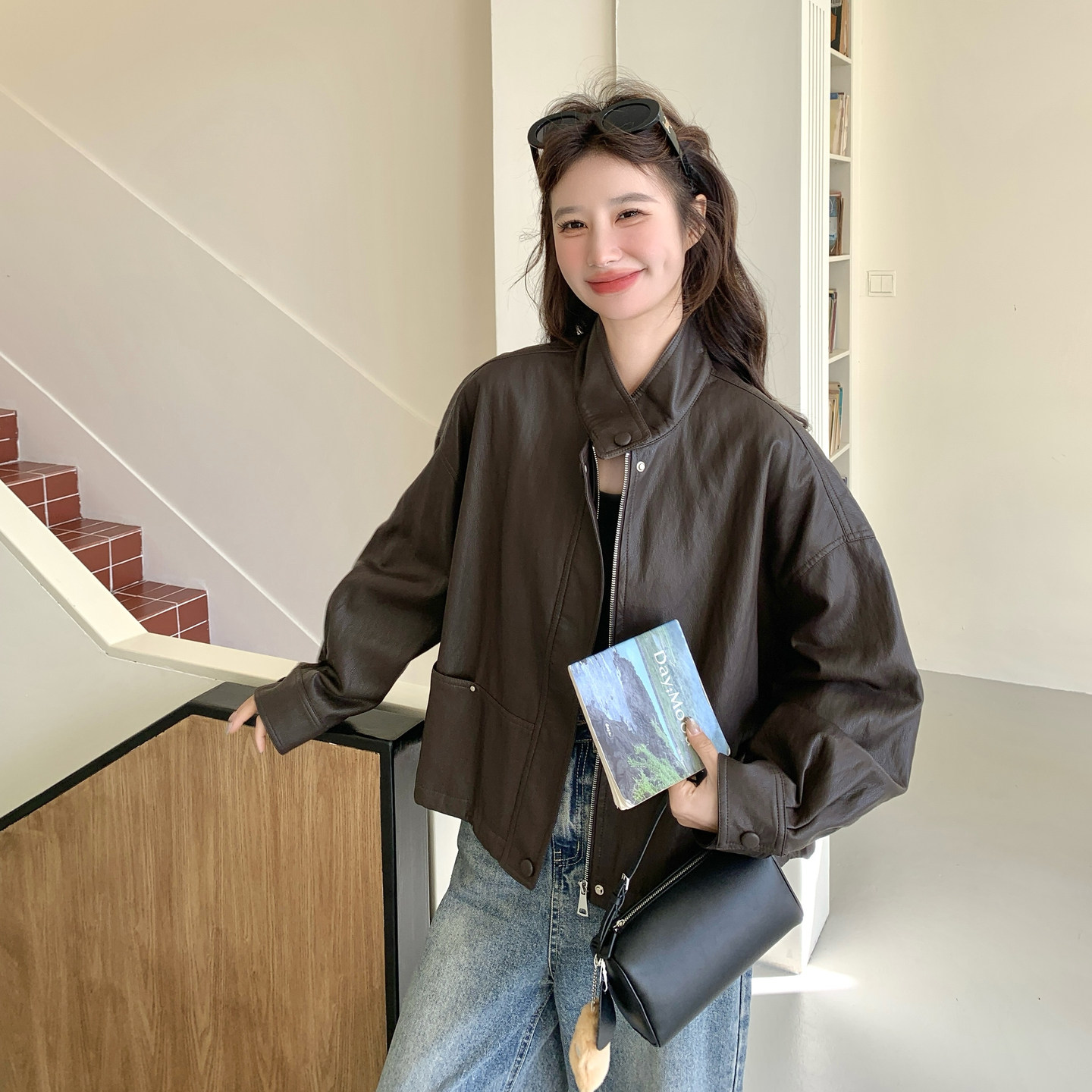 【新款】立领蛋白皮皮衣短外套207-8032P150控248,女装短外套,卡莱