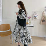 【现货春款】数据好水墨画连衣裙马甲2件套装207-026P155控238，女装套装/套裙，卡莱