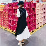 别致独特连衣裙女2025春秋拼接黑白撞色通勤假两件收腰衬衫裙长裙，女装连衣裙，卡莱