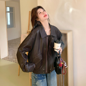 【新款】 翻领蛋白PU皮衣短外套207-8033P145控238，女装短外套，卡莱