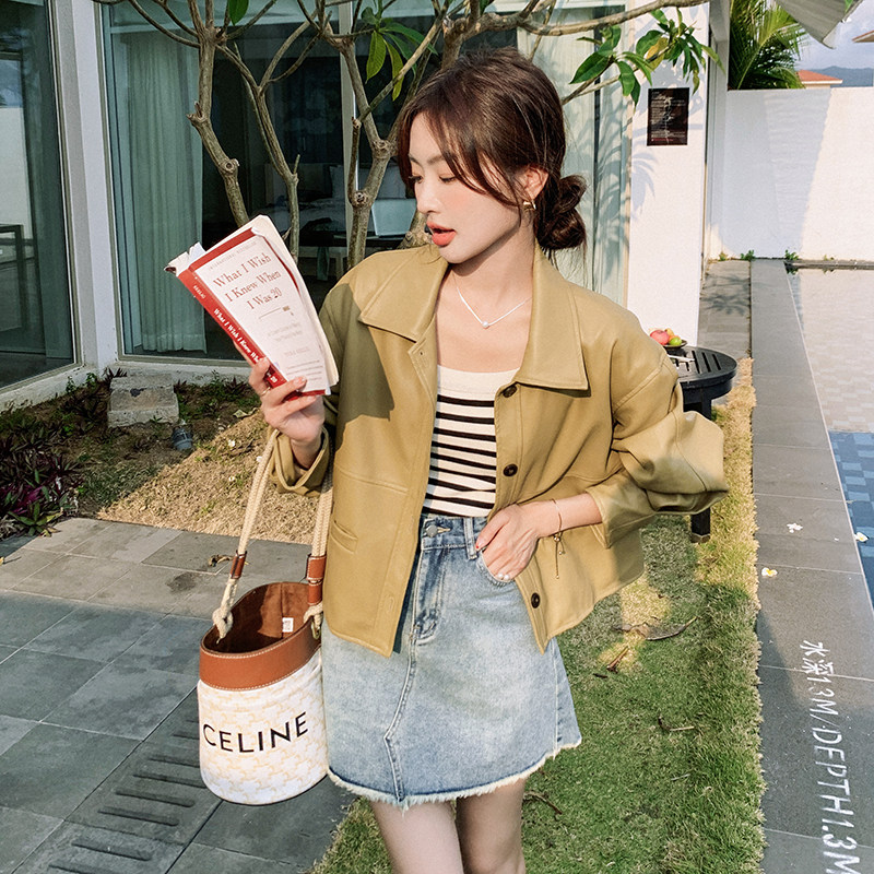 【春款现货】数据好PU皮衣短款外套207-013P135控188，女装皮衣，卡莱