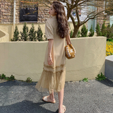 大货已出主推22夏新网纱拼接连衣裙衬衫裙207-J2208P100控158，女装连衣裙，卡莱