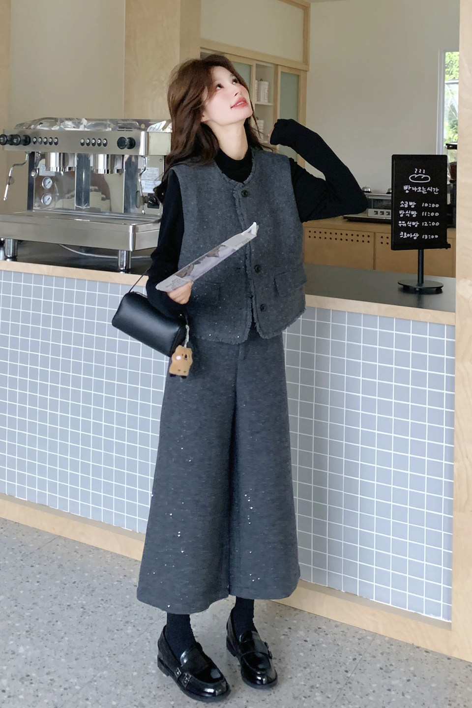 【新款】小香风马甲阔腿裤T桖3件套装207-8058P205控328,女装套装/套裙,卡莱
