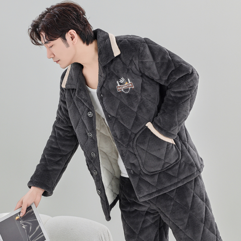 男士家居服套装加厚珊瑚绒睡衣