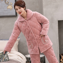 睡衣女秋冬季 珊瑚绒夹棉中老年加厚法兰绒保暖加绒家居服妈妈冬天