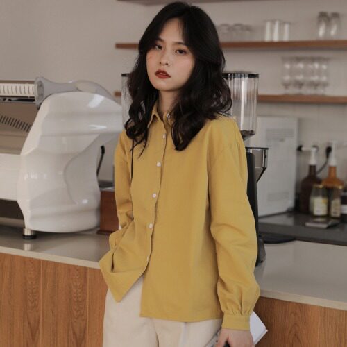 여성용 흰색 복고풍 홍콩 스타일 셔츠 가을 심플한 디자인 몸집이 작은 셔츠 시폰 긴 소매