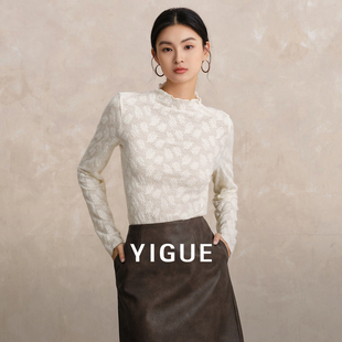 通透感漂亮别致上衣 亦谷蕾丝半高领t恤女冬季 晶晶姐妹专属