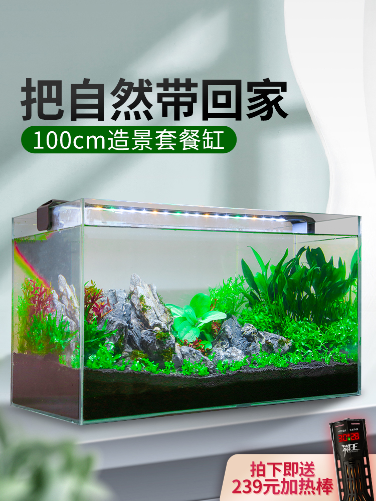 疯狂水草100CM水草造景套餐鱼缸一体缸生态缸懒人套餐购物超白缸