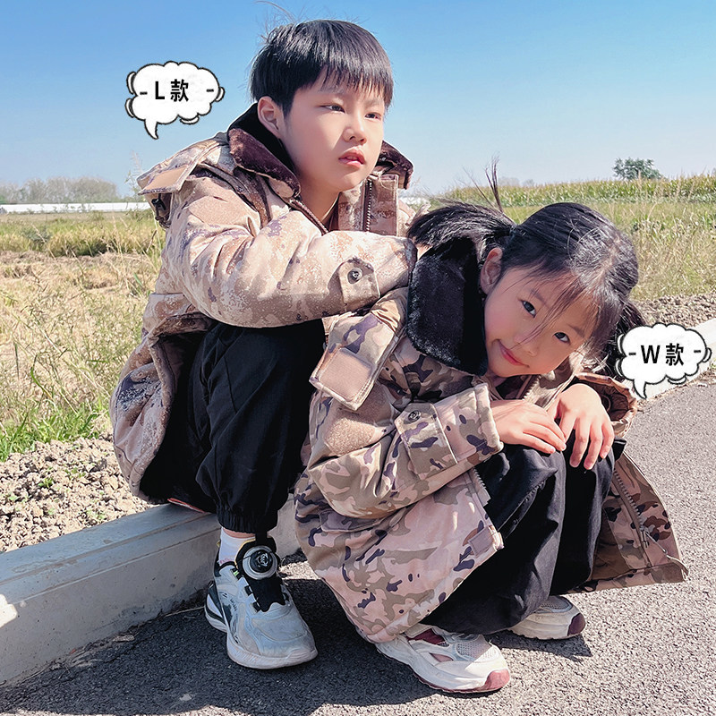 儿童迷彩军大衣棉服中长款小学生冬季户外防寒加厚棉袄表演演出服