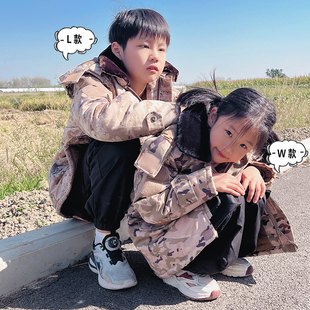 儿童迷彩军大衣棉服中长款小学生冬季户外防寒加厚棉袄表演演出服