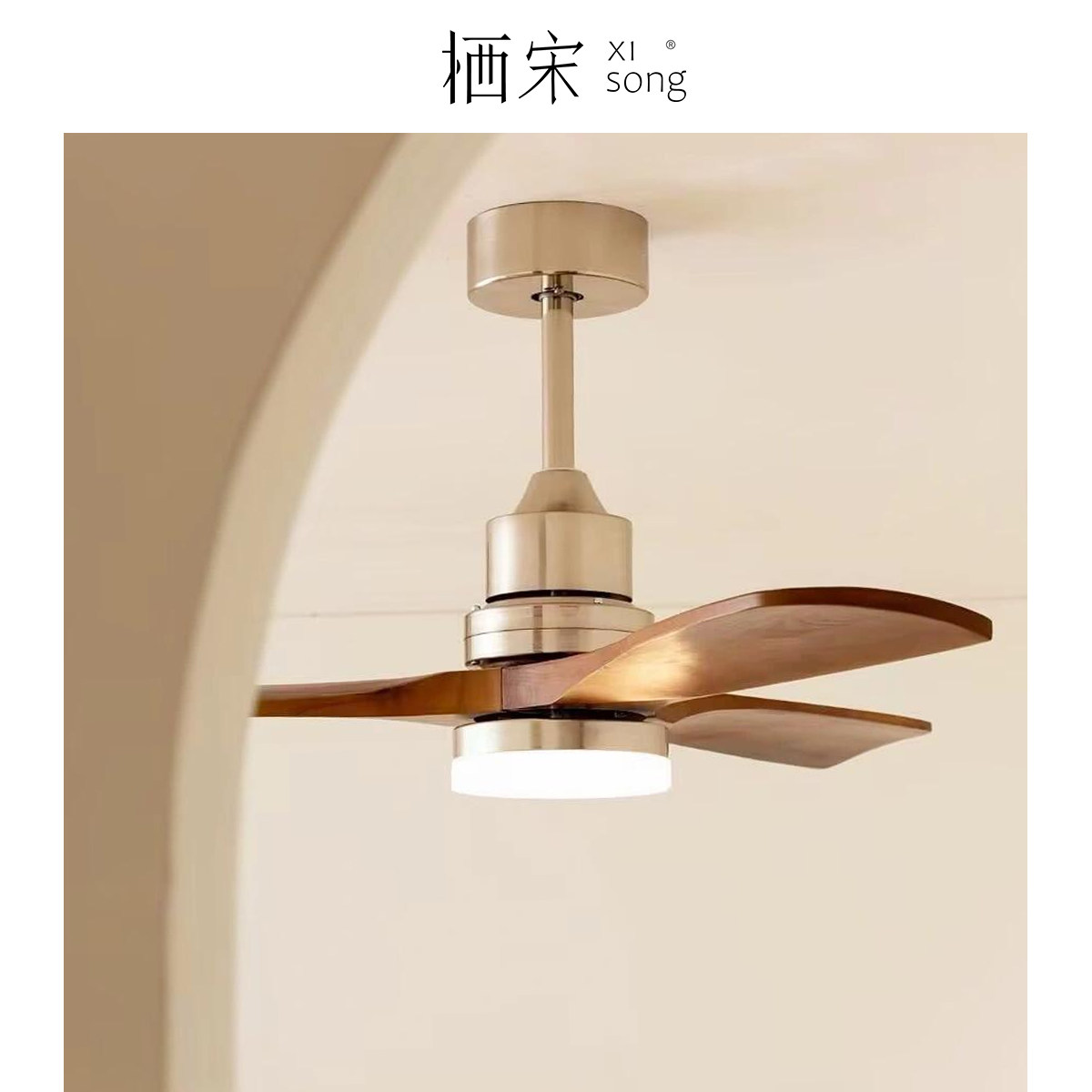 北欧南洋中古风实木风扇吊灯侘寂风客厅卧室餐厅遥控法式吊扇灯