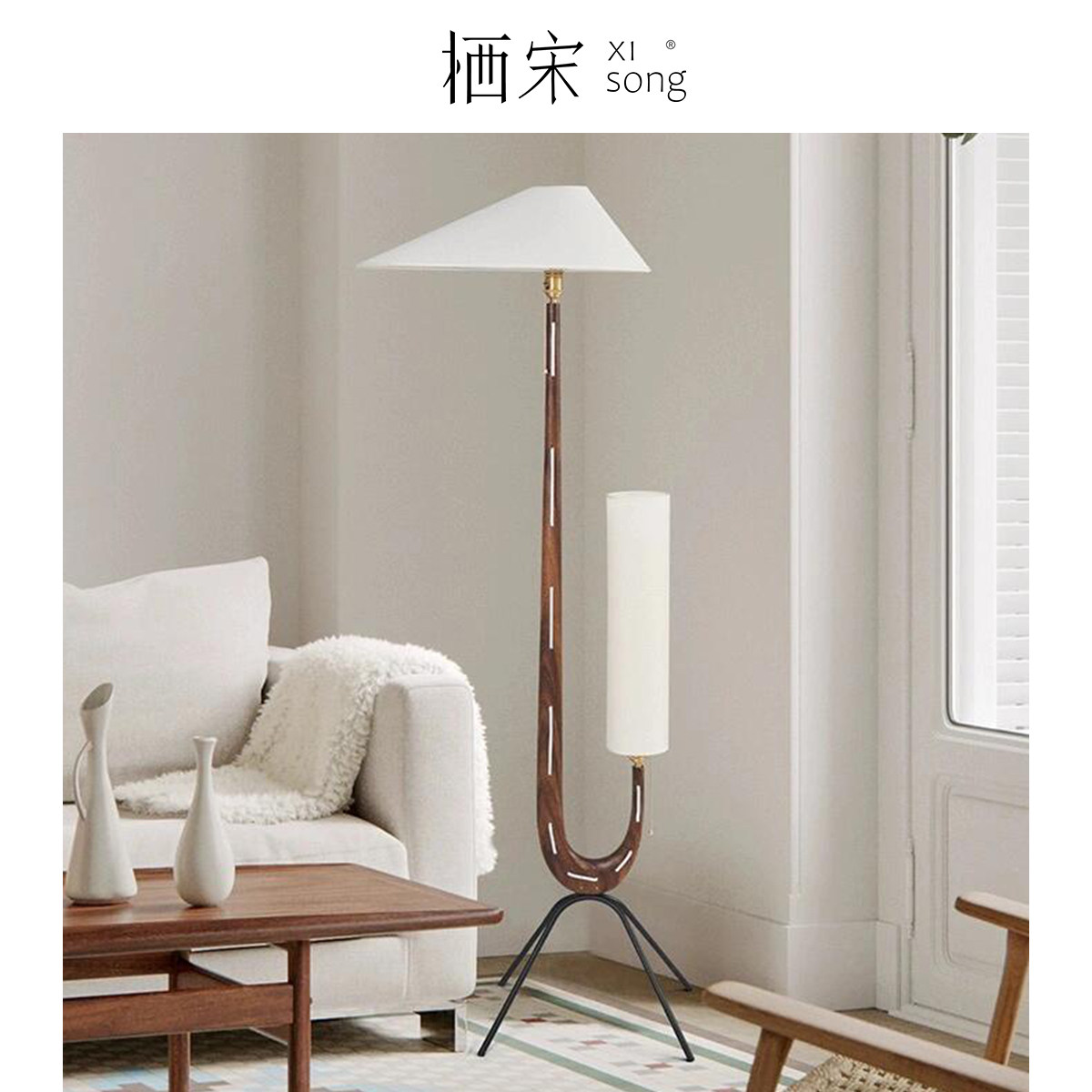 法式rispal客厅落地灯梅花小鹿复古卧室儿童房书房黄铜胡桃木灯具