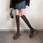 靴女2026秋冬新款 时尚 百搭增高圆头时装 外穿绒面过膝高筒中跟长靴