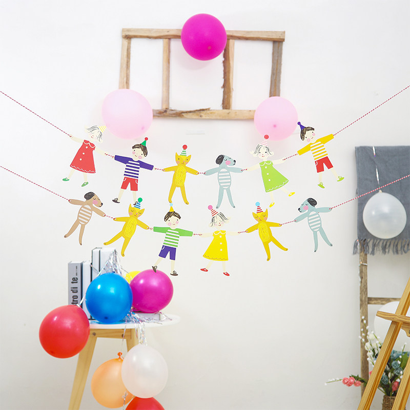 宝宝生日幼儿园布置活动装饰韩国手拉手卡通动物表情条幅拉条拉旗