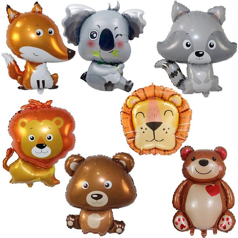 新款森林动物铝膜气球浣熊狮子棕熊狐狸主题背景装饰