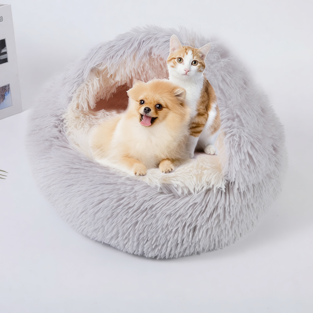 猫窝冬季保暖贝壳窝半封闭宠物窝半包围狗窝狗床长毛绒宠物床
